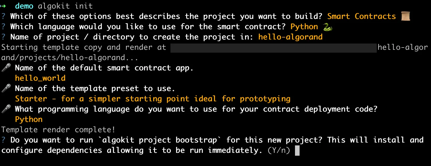 AlgoKit Init: Running the bootstrap command